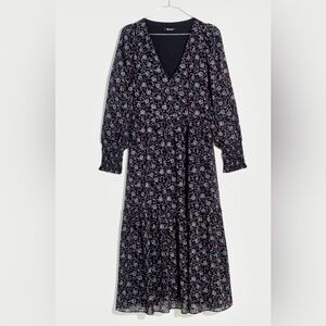 Madewell Georgette V-Neck Tiered Midi Dress in Enchanted Floral Cottagecore